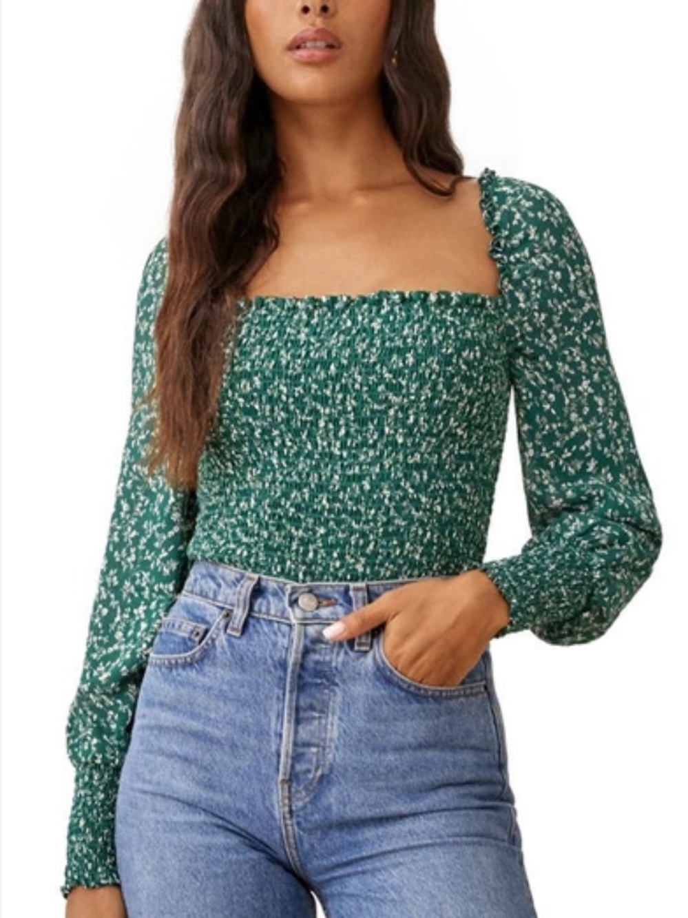 Reformation Pinto Smocked Blouse In Parsley Size Medium